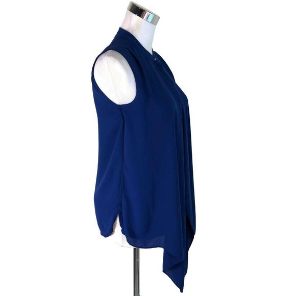 H&M 2 Blue Blouse Sleeveless Chiffon Draped Top - Picture 4 of 7
